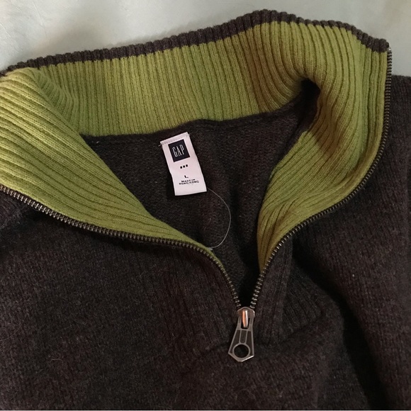 NEW Mens Size Large Gap 3/4 Zip Dark Gray and Green Lambswool Sweater - Picture 5 of 8